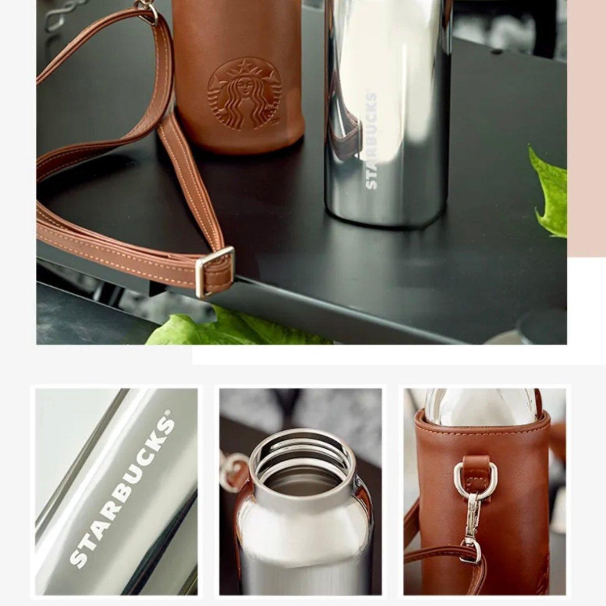 Starbucks 355ml/12oz Stainless Steel Thermos Bottle with Leather Sleeve - Ann Ann Starbucks