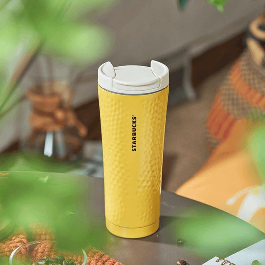 Starbucks 355ml/12oz Yellow Hammered Stripped Stainless Steel Cup - Ann Ann Starbucks