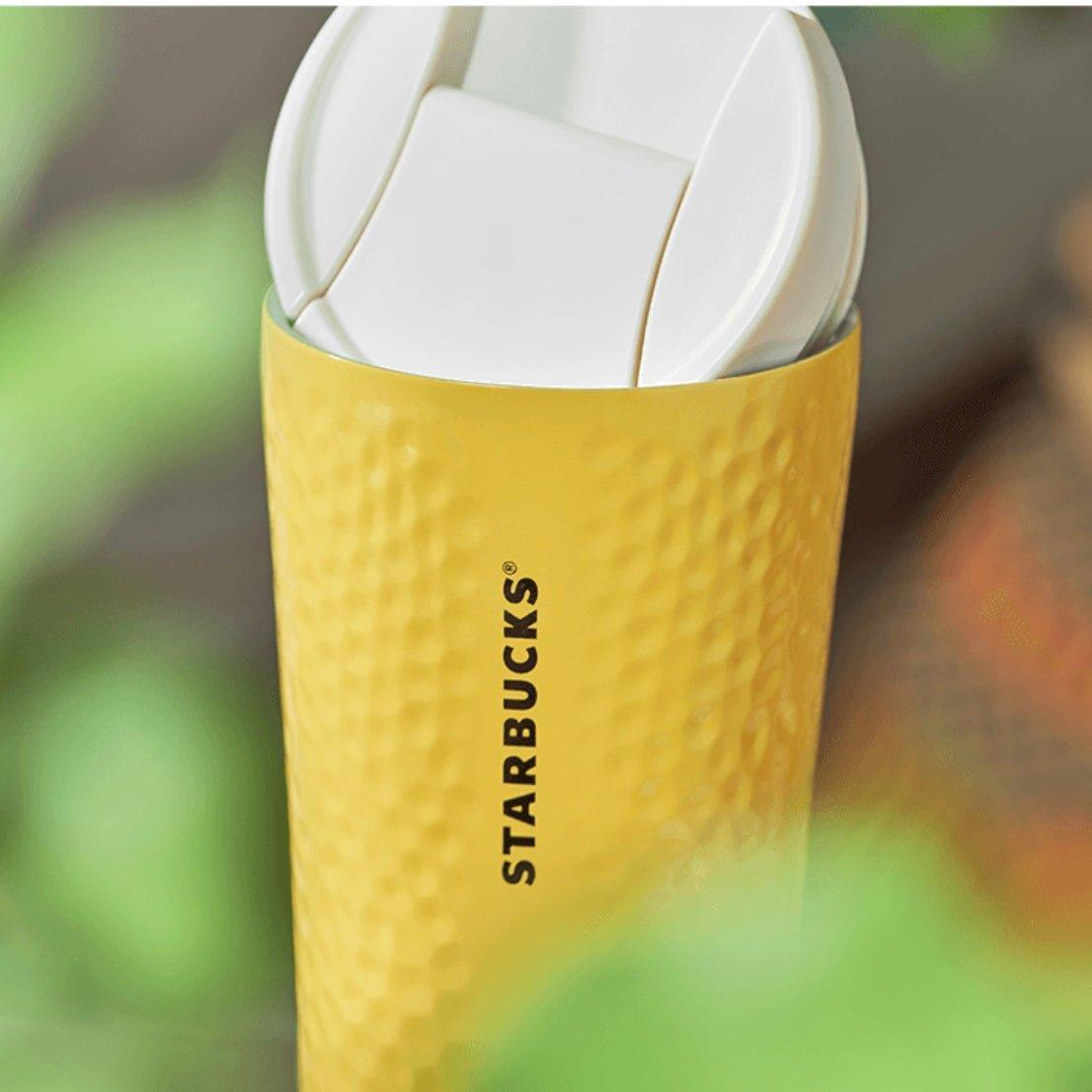 Starbucks 355ml/12oz Yellow Hammered Stripped Stainless Steel Cup - Ann Ann Starbucks