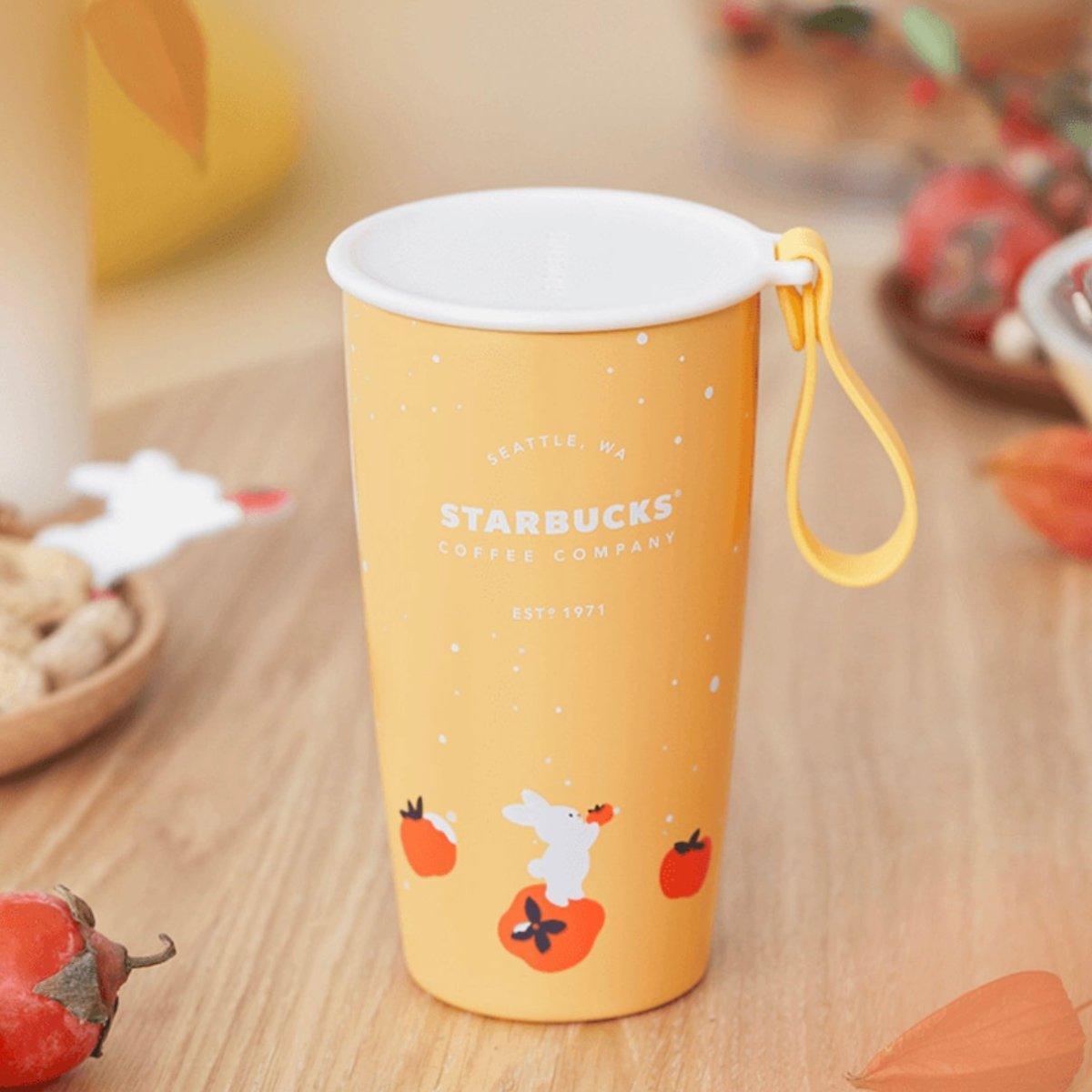 Starbucks 355ml/14oz Orange Rabbit Stainless Steel Cup with Strap - Ann Ann Starbucks