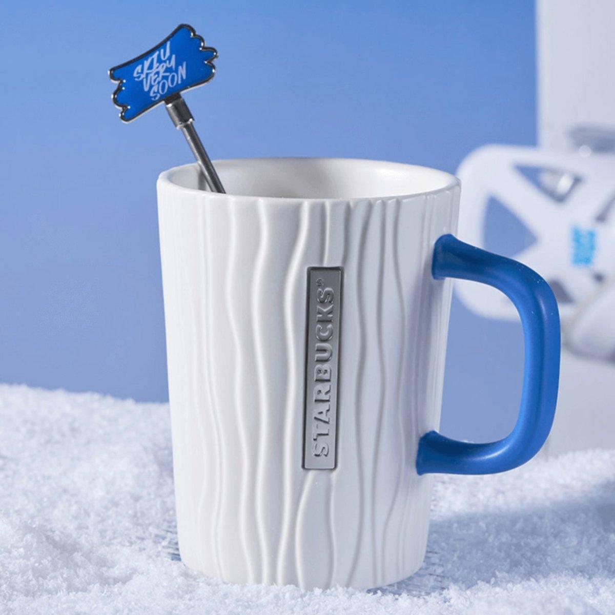 Starbucks 380ml/13oz Blue White Glacier Ceramic Mug with Stirrer - Ann Ann Starbucks