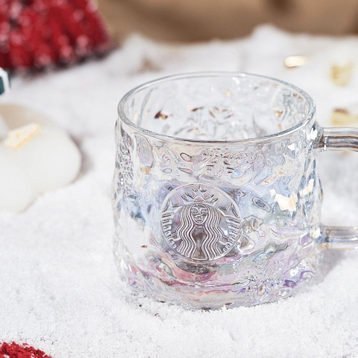 Starbucks 400ml/14oz Snowflake Glass Cup with Penguin Lid - Ann Ann Starbucks