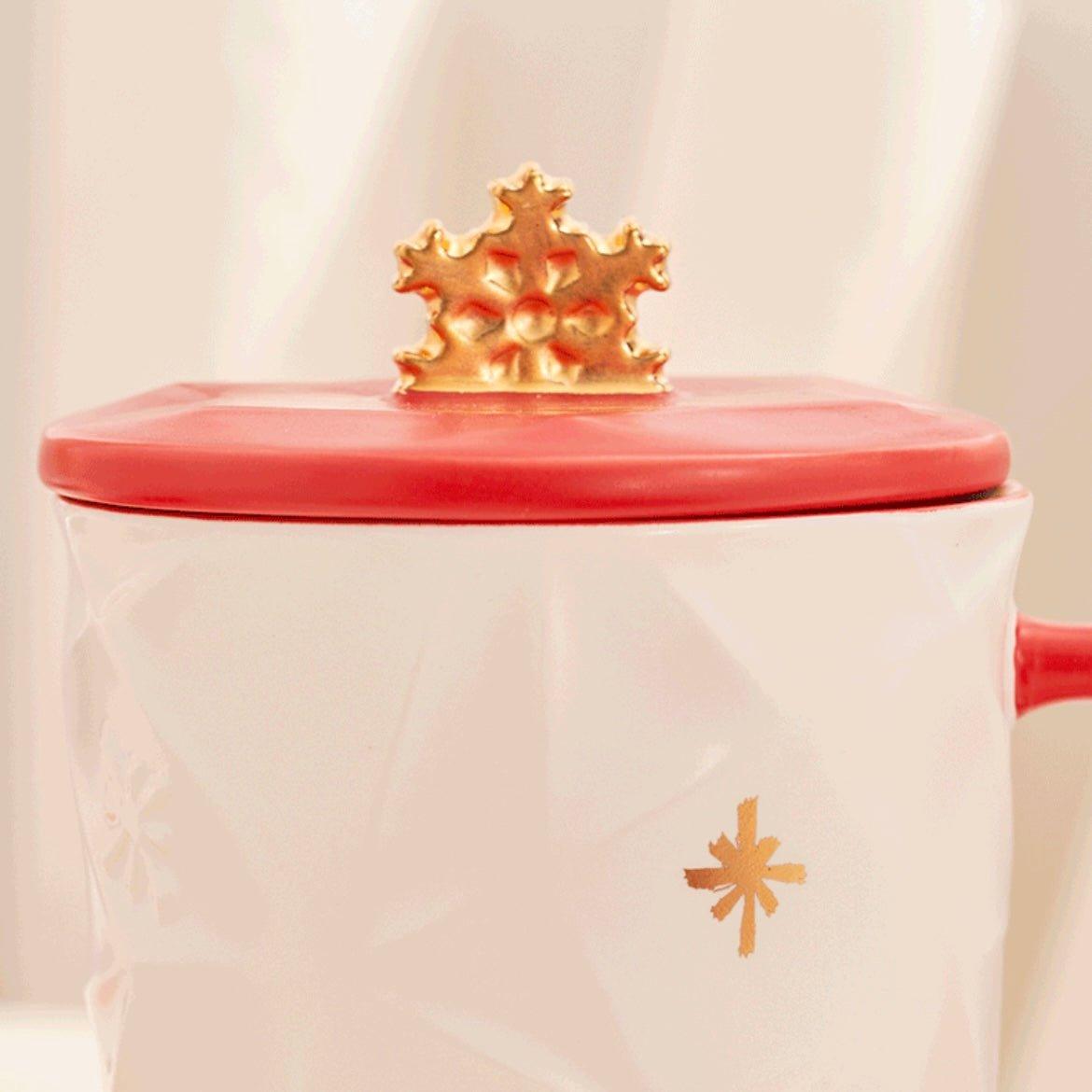 Starbucks 410ml/19oz Snowflake Ceramic Cup with Lid - Ann Ann Starbucks