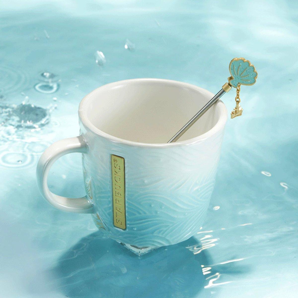 Starbucks 414ml/14oz Anniversary Ocean Blue Gradient Spindrift Ceramic Mug with Stirrer - Ann Ann Starbucks