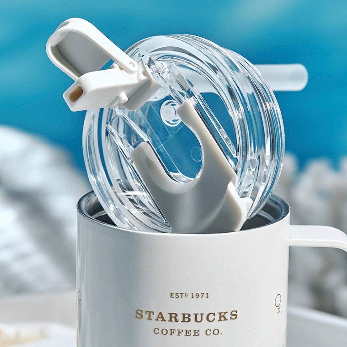 Starbucks 425ml/14oz White Gold Stainless Steel Double-Opening Travelling Mug - Ann Ann Starbucks