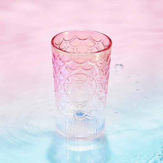 Starbucks 450ml/15oz Anniversary Phantom Pink Gradient Mermaid Scale Crafted Glass Cup - Ann Ann Starbucks