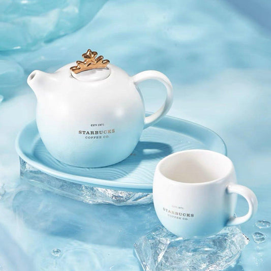 Starbucks 455ml/15oz Anniversary Ocean Classic Crown Tea Pot & Cup with Saucer - Ann Ann Starbucks