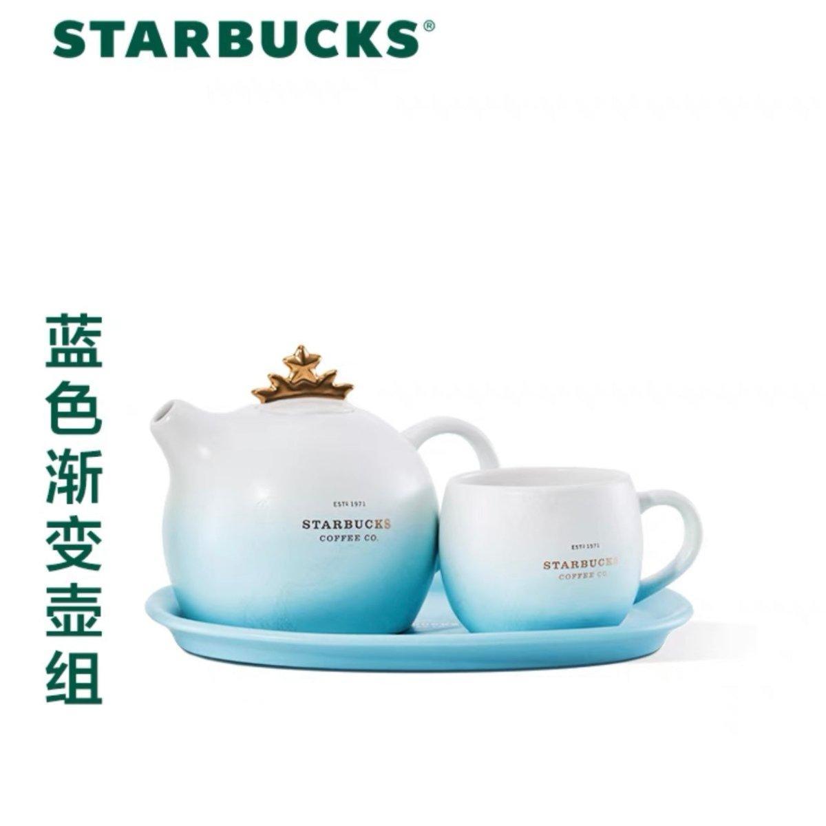 Starbucks 455ml/15oz Anniversary Ocean Classic Crown Tea Pot & Cup with Saucer - Ann Ann Starbucks