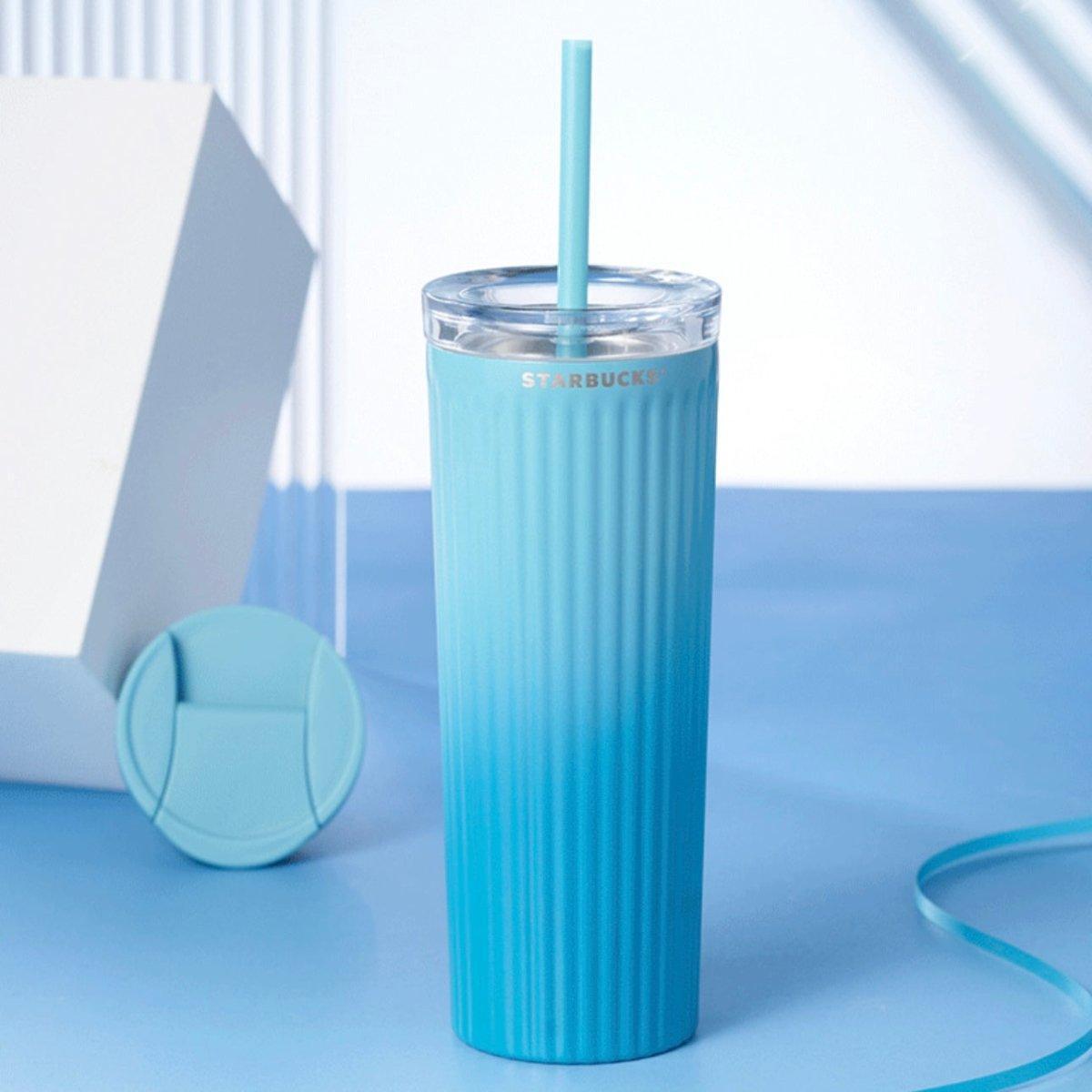 Starbucks 473ml/16oz Gradient Blue Double-Lid Stainless Steel Straw Cup - Ann Ann Starbucks