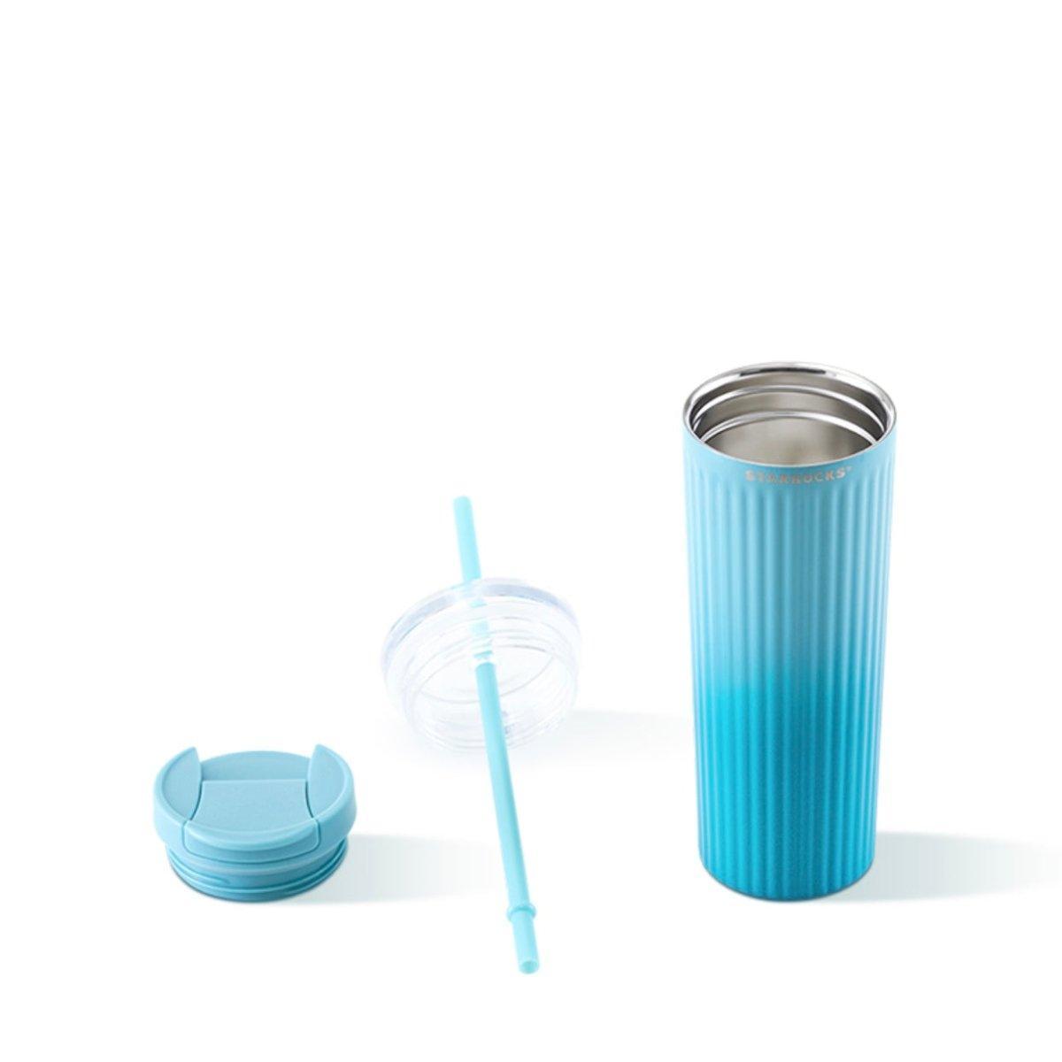 Starbucks 473ml/16oz Gradient Blue Double-Lid Stainless Steel Straw Cup - Ann Ann Starbucks