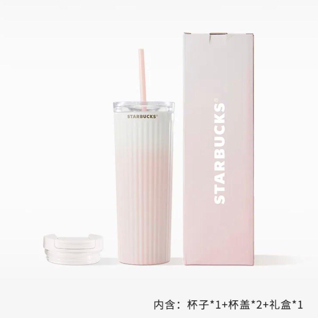 Starbucks 473ml/16oz Gradient Pink Double-Lid Stainless Steel Straw Cup - Ann Ann Starbucks