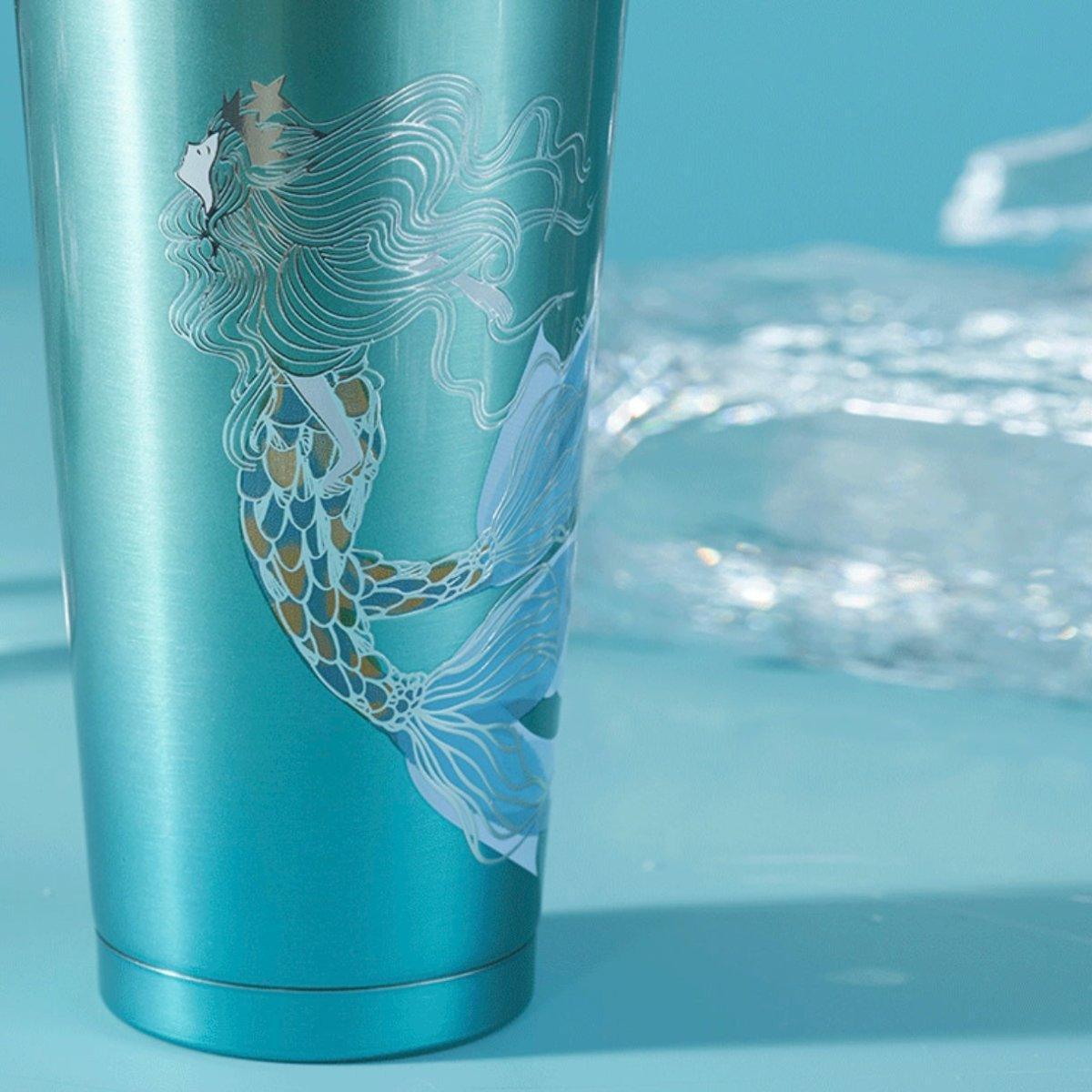 Starbucks 500ml/17oz Anniversary Ocean Two-Tailed Mermaid Stainless Steel Cup - Ann Ann Starbucks