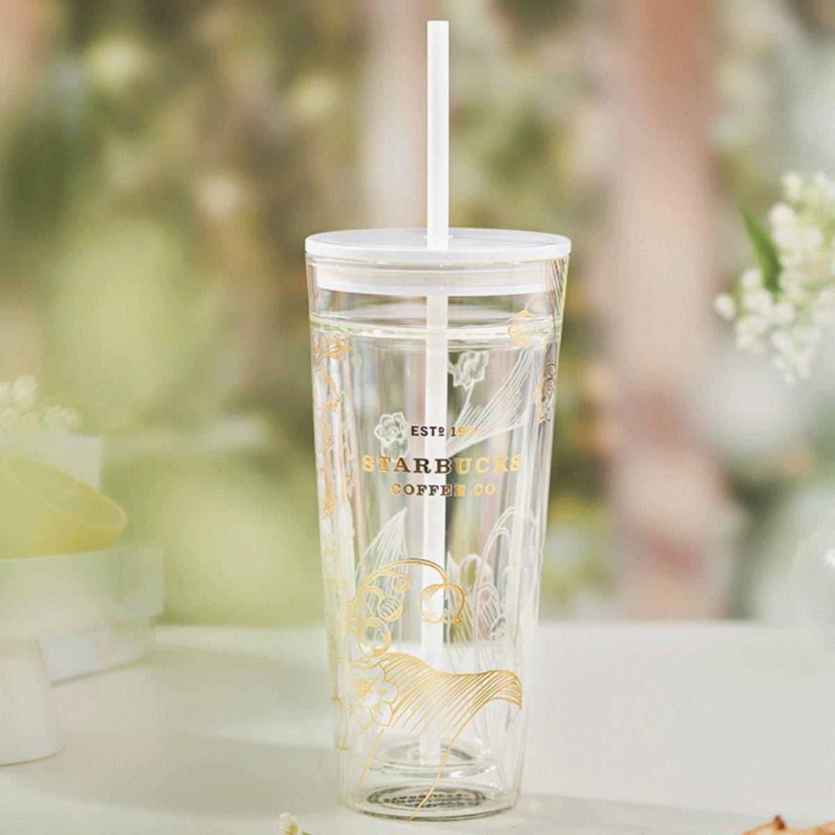 Starbucks 591ml/20oz Graceful Bellflower Double-Walled Glass Straw Cup - Ann Ann Starbucks