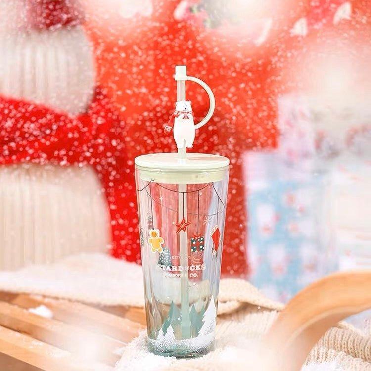 Starbucks 591ml/20oz Winter Deco Double Wall Glass Cup with Straw - Ann Ann Starbucks