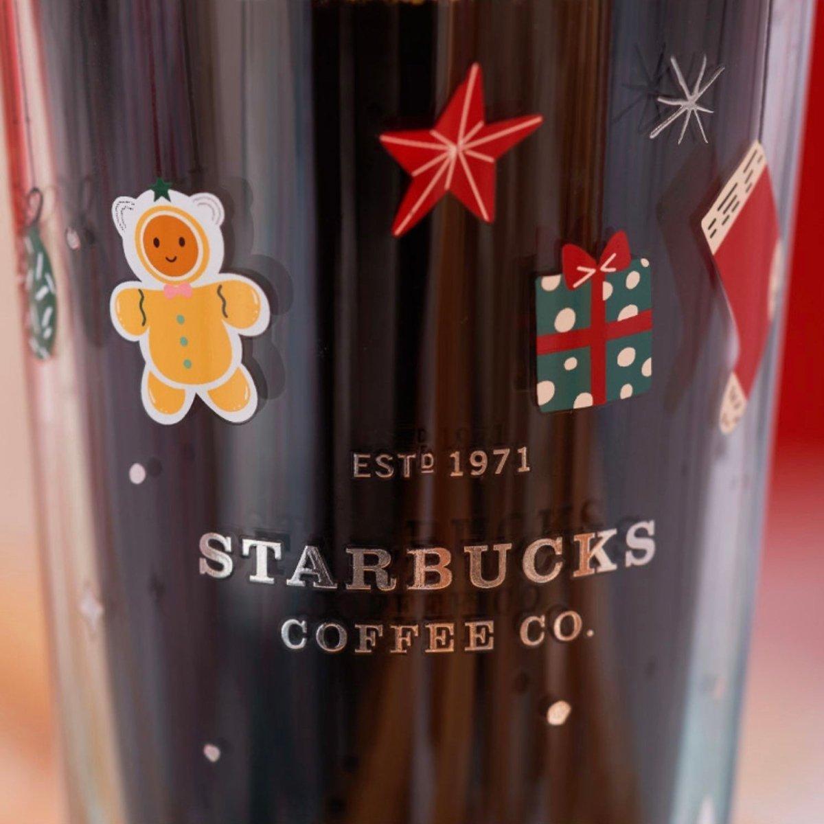 Starbucks 591ml/20oz Winter Deco Double Wall Glass Cup with Straw - Ann Ann Starbucks