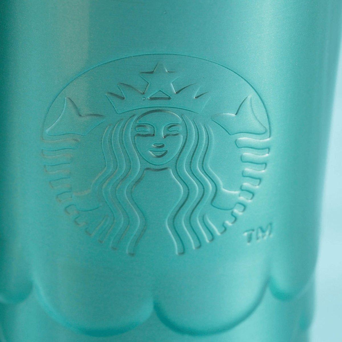 Starbucks 610ml/21oz Anniversary Ocean Blue Embossed Mermaid Scale Stainless Steel Cup - Ann Ann Starbucks