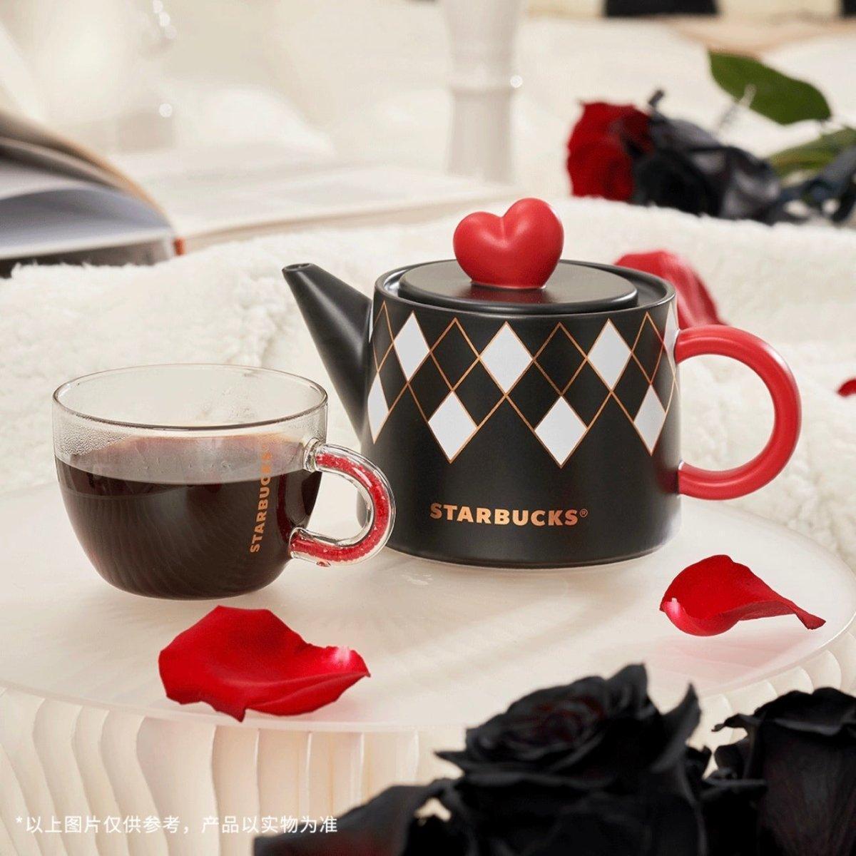 Starbucks Checkered Teapot with Heart Lid and Glass Cup Set - Ann Ann Starbucks