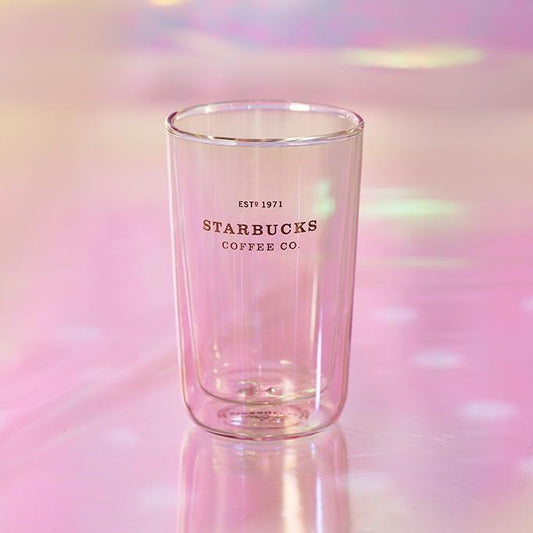 Starbucks China 2021 Pink Grey Gradient Double Wall Glass 12oz Cup (Starbucks Pink Rose Gold Christmas 2021) - Ann Ann Starbucks