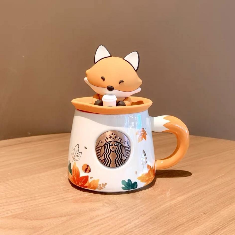 Starbucks China Autumn Leaves Ceramic Mug with Fox Lid (Starbucks Autumn Forest Edition) - Ann Ann Starbucks