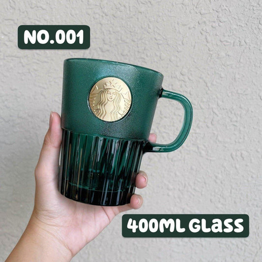 Starbucks China Dark Green Goddess Gold Glass Cup - Ann Ann Starbucks