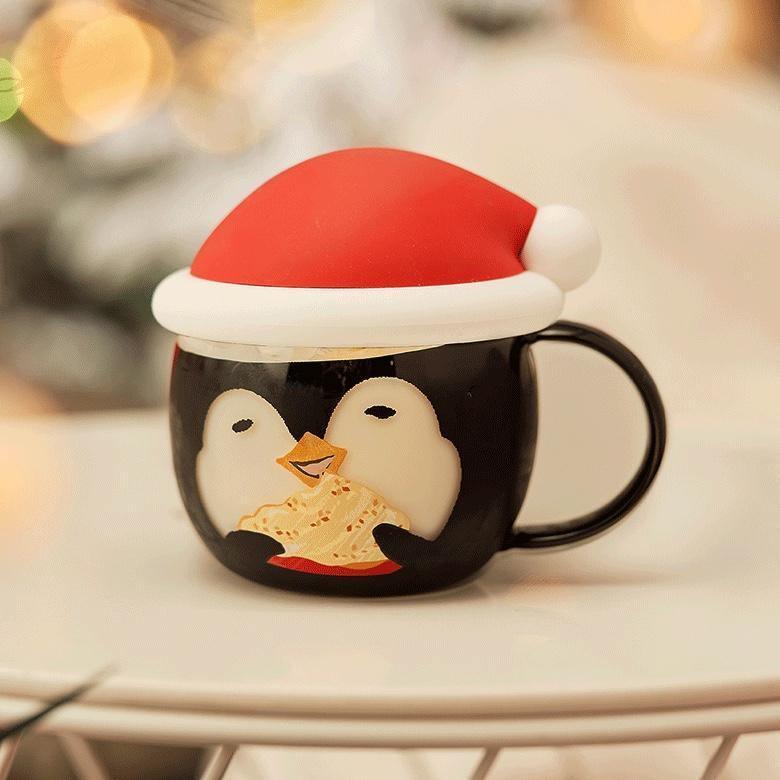 Starbucks China Red Christmas 14oz Black Penguin Glass Mug - 2021 Starbucks Christmas Collection - Ann Ann Starbucks