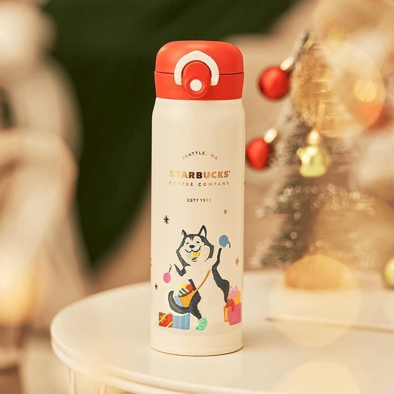 Starbucks China White Christmas 17oz HuskyThermos Tumbler with Red Lid - 2021 Starbucks Christmas Collection - Ann Ann Starbucks