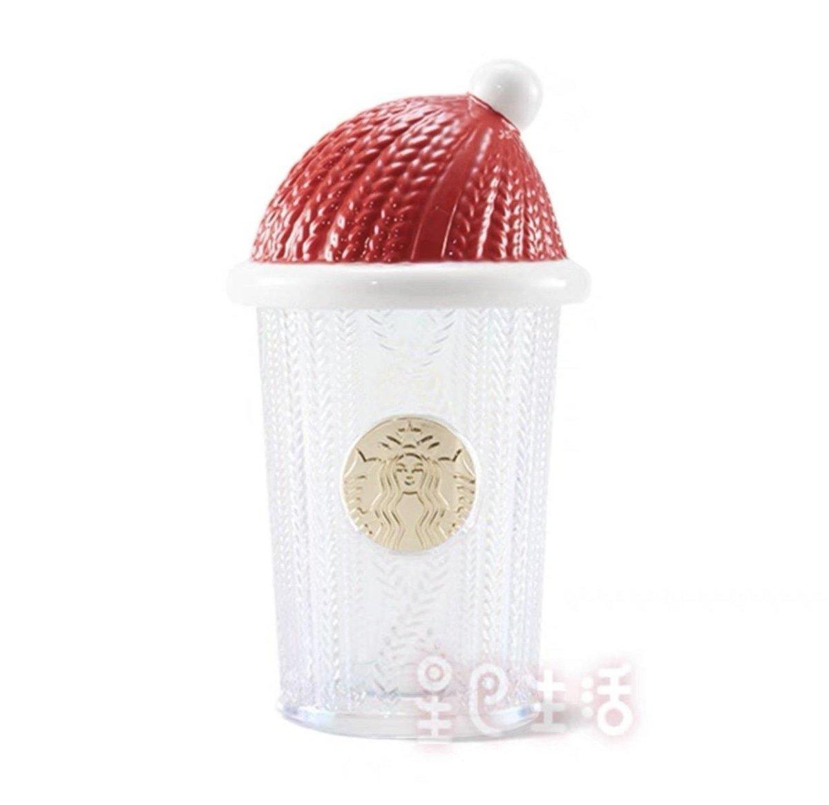 Starbucks Glass Cup with Santa Hat Lid - Starbucks China Christmas 2021 - Ann Ann Starbucks