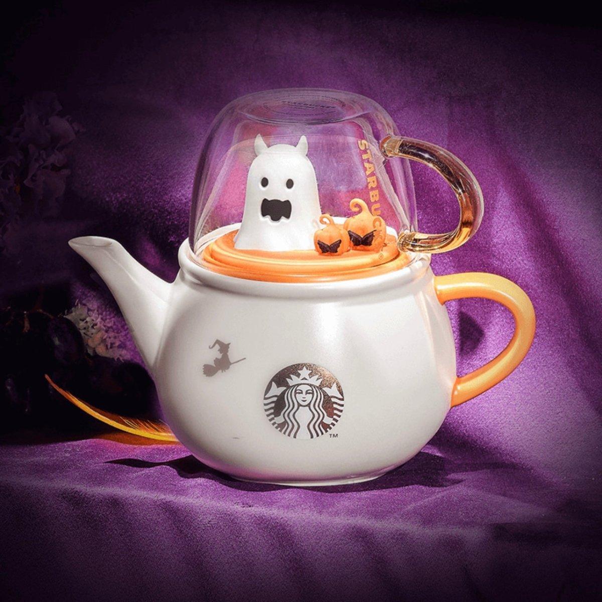 Starbucks Halloween Playful Ghost & Pumpkin Teapot and Glass Cup set - Ann Ann Starbucks