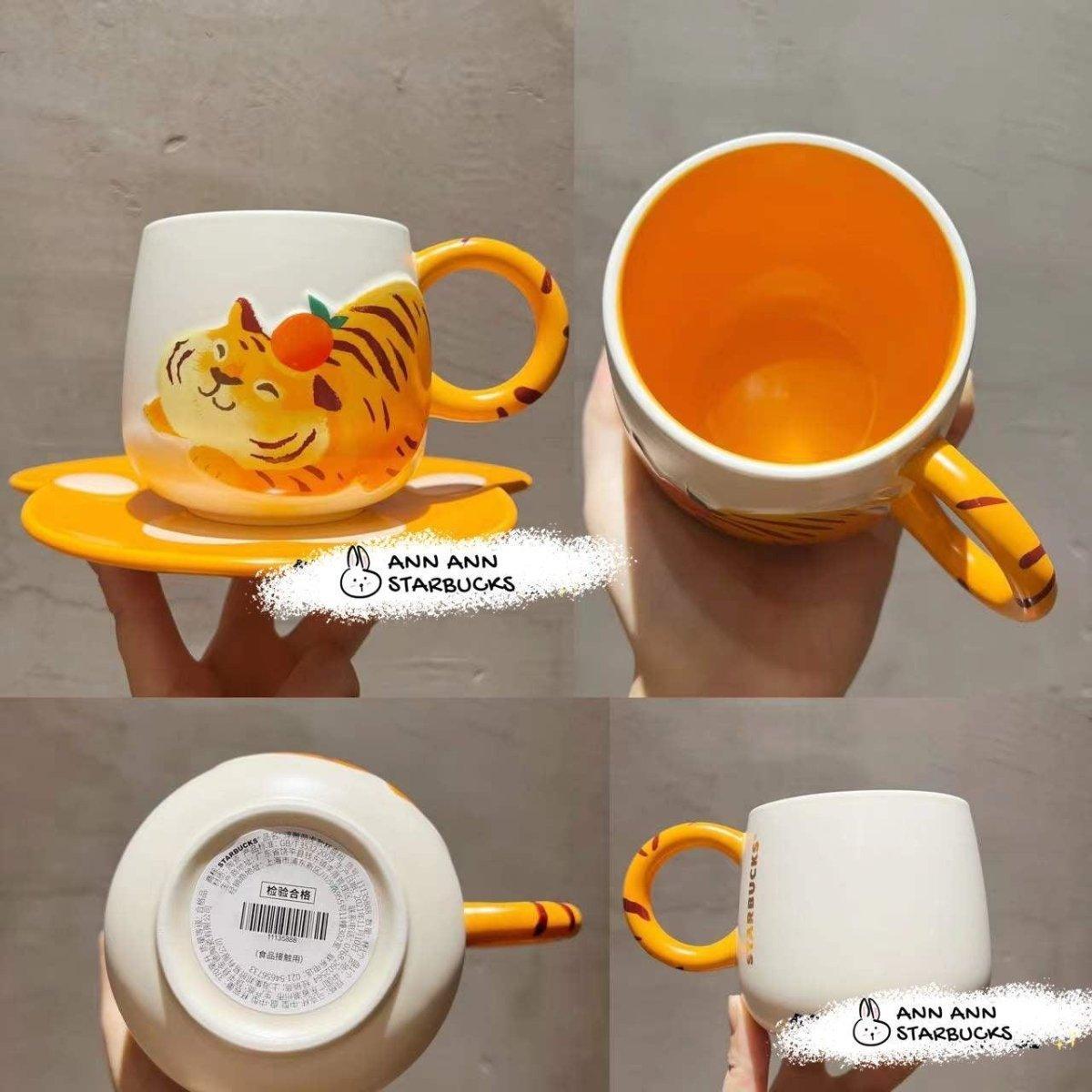 Starbucks Orange Tiger 370ml / 12,5oz Ceramic Mug with Paw Saucer - Ann Ann Starbucks