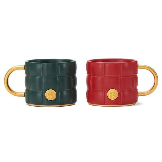 Starbucks Pair of Classic Red and Green Grid Braided Cups - Ann Ann Starbucks