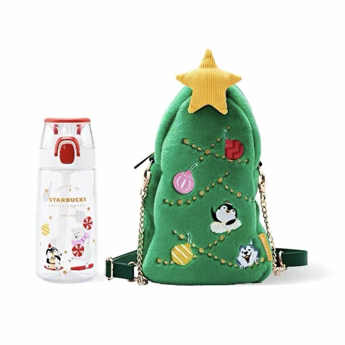 Starbucks Plastic Straw Cup with Christmas Tree Shaped Bag - Starbucks China Christmas 2021 - Ann Ann Starbucks