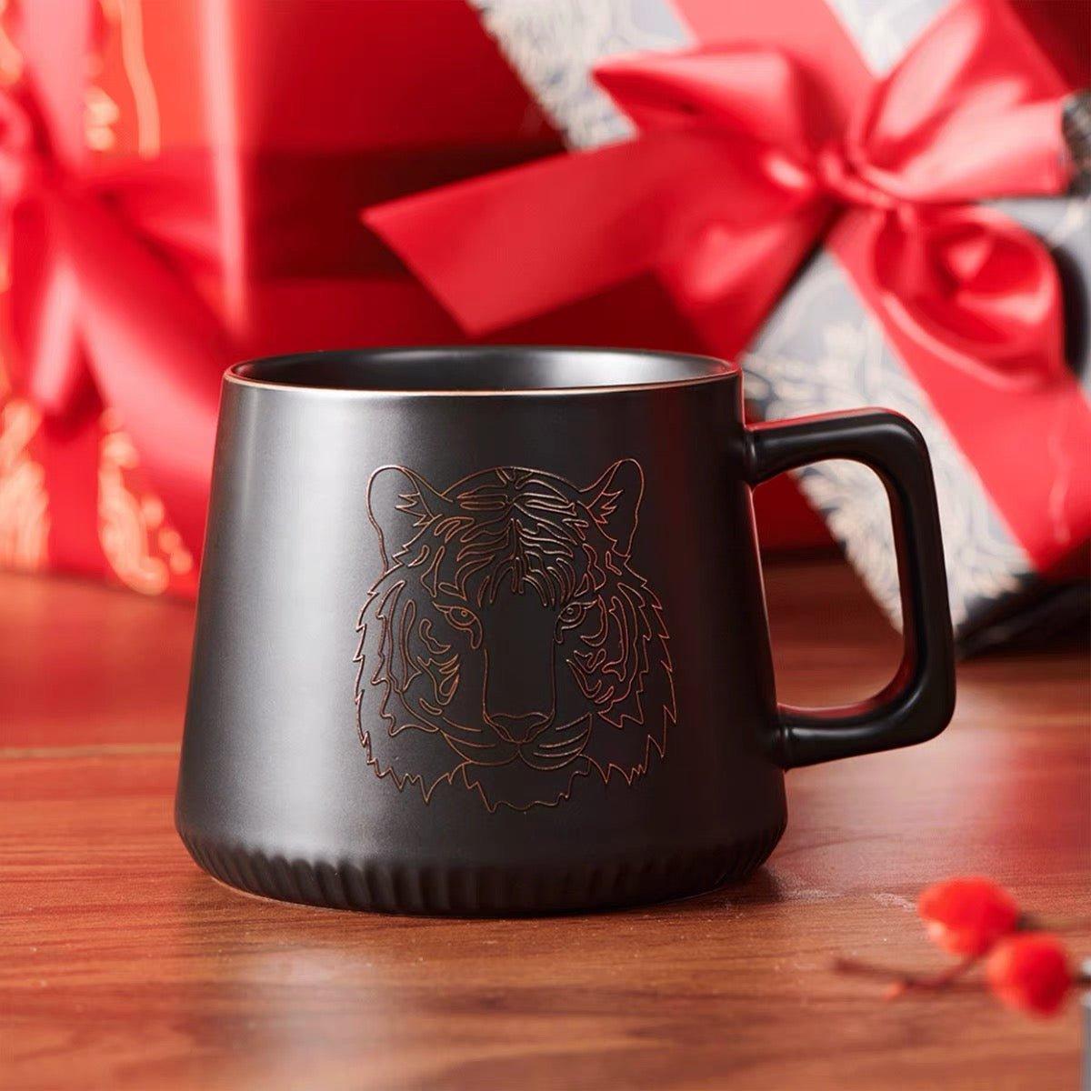 Starbucks Reserve Black Embossed Tiger Head Ceramic Mugs 355ml/12oz - Ann Ann Starbucks