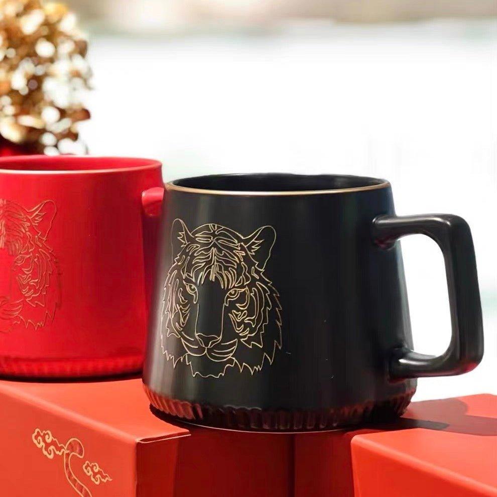 Starbucks Reserve Black Embossed Tiger Head Ceramic Mugs 355ml/12oz - Ann Ann Starbucks