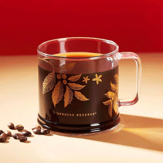 Starbucks Reserve Gold Leaves Glass Mug 355ml/12oz - Ann Ann Starbucks