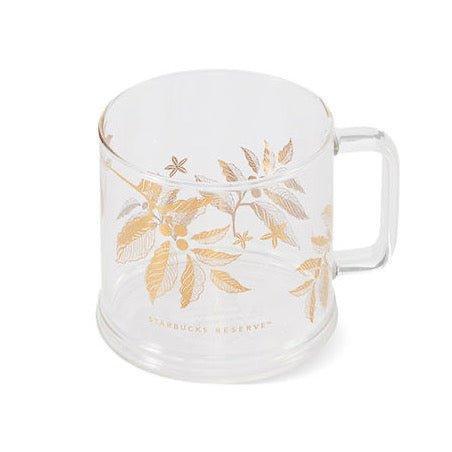 Starbucks Reserve Gold Leaves Glass Mug 355ml/12oz - Ann Ann Starbucks