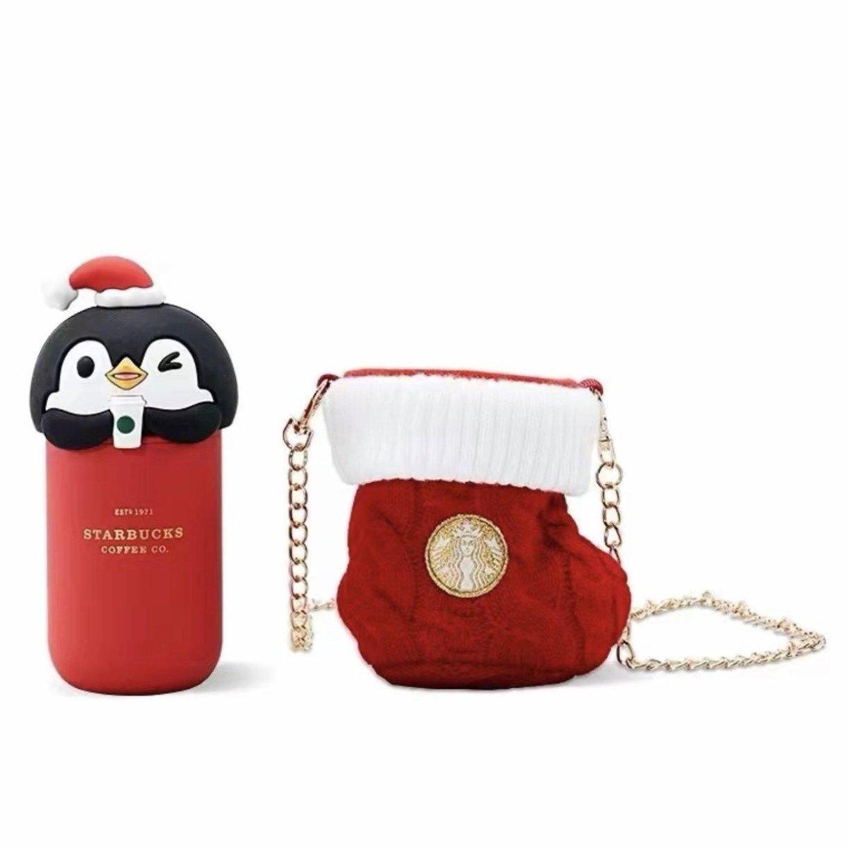 Starbucks Stainless Steel Capsule Tumbler with Penguin and Stocking Sock Handbag - Starbucks China Christmas 2021 - Ann Ann Starbucks