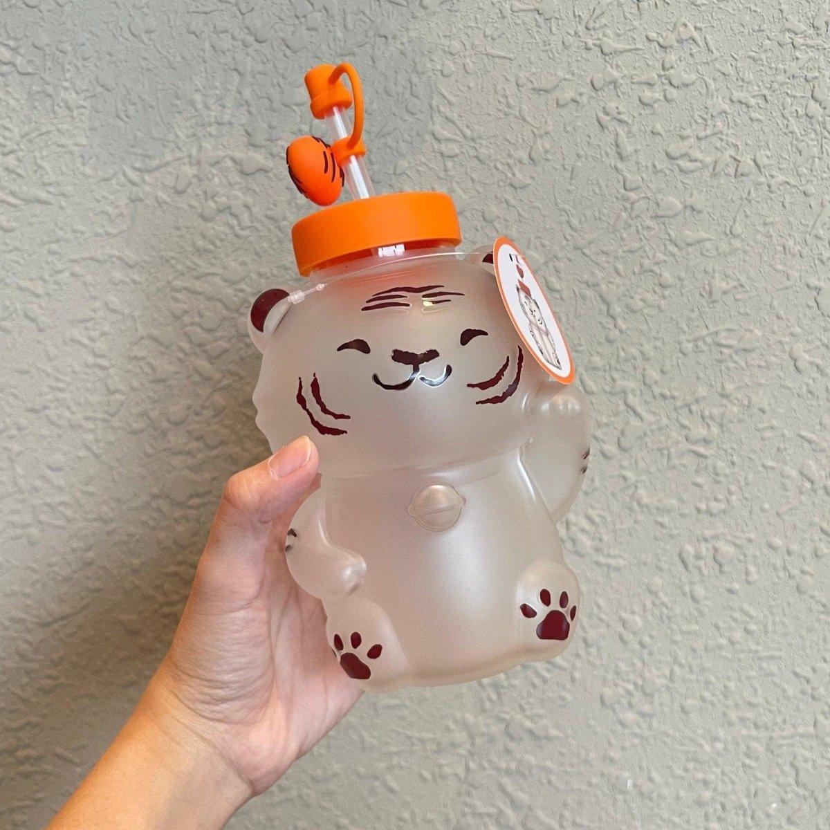 Starbucks Tiger Shaped 700ml / 24oz Glass Straw Cup with Paw Topper - Ann Ann Starbucks