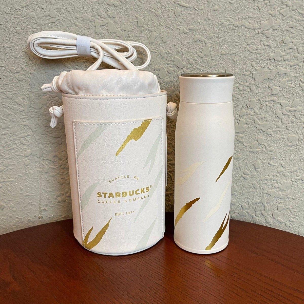 Starbucks White Gold Tiger Stripes Stainless Thermos Tumbler with Bag - Ann Ann Starbucks