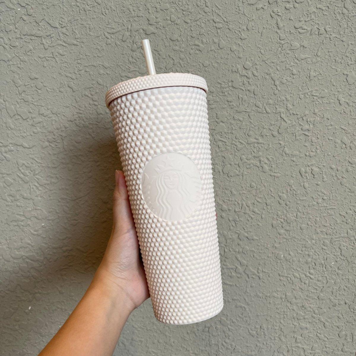 White Matte Studded Straw Cup Tumbler - Ann Ann Starbucks