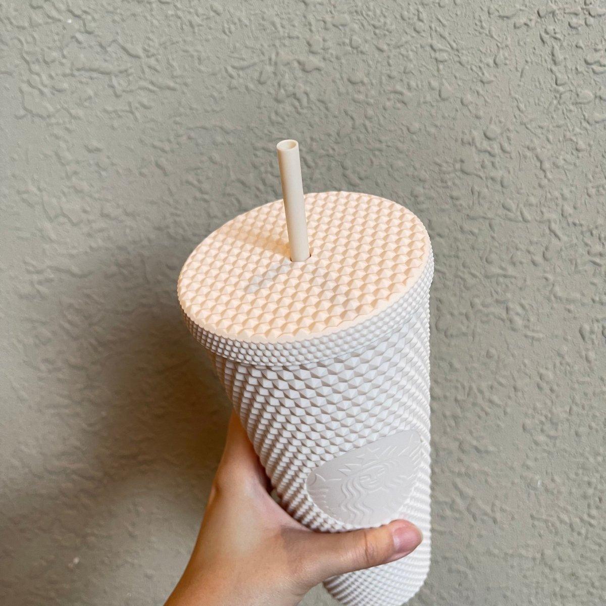 White Matte Studded Straw Cup Tumbler - Ann Ann Starbucks